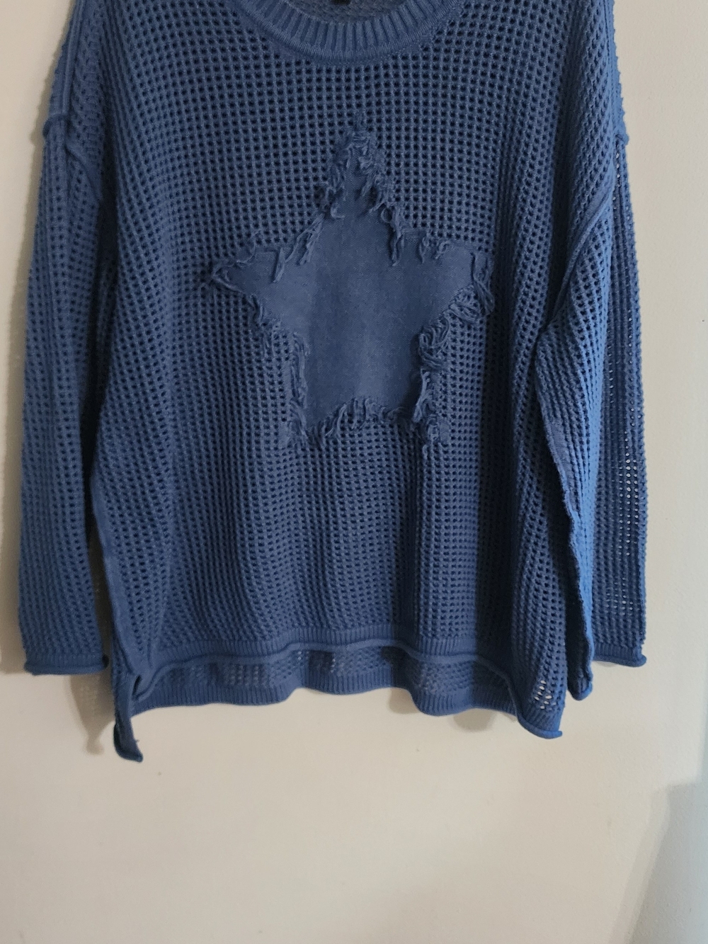 TORRID Blue Open Knit Distressed Star Patch Pullover Sweater Size 1 (XL / 1X)